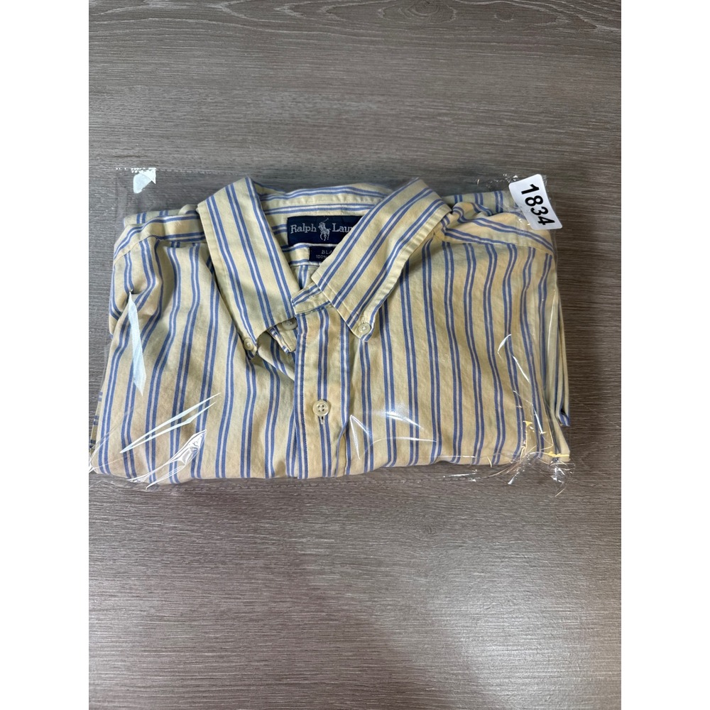Polo Ralph Lauren Blake Mens XL SS Striped Button Down Shirt Yellow Blue - Picture 11 of 11